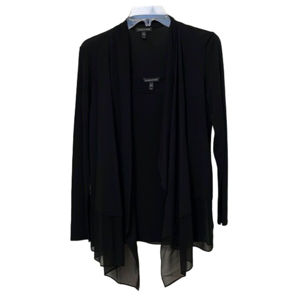 Eileen Fisher Black Silk Tank Top and Open Jacket Womens Small Crepe 2 Piece Set
